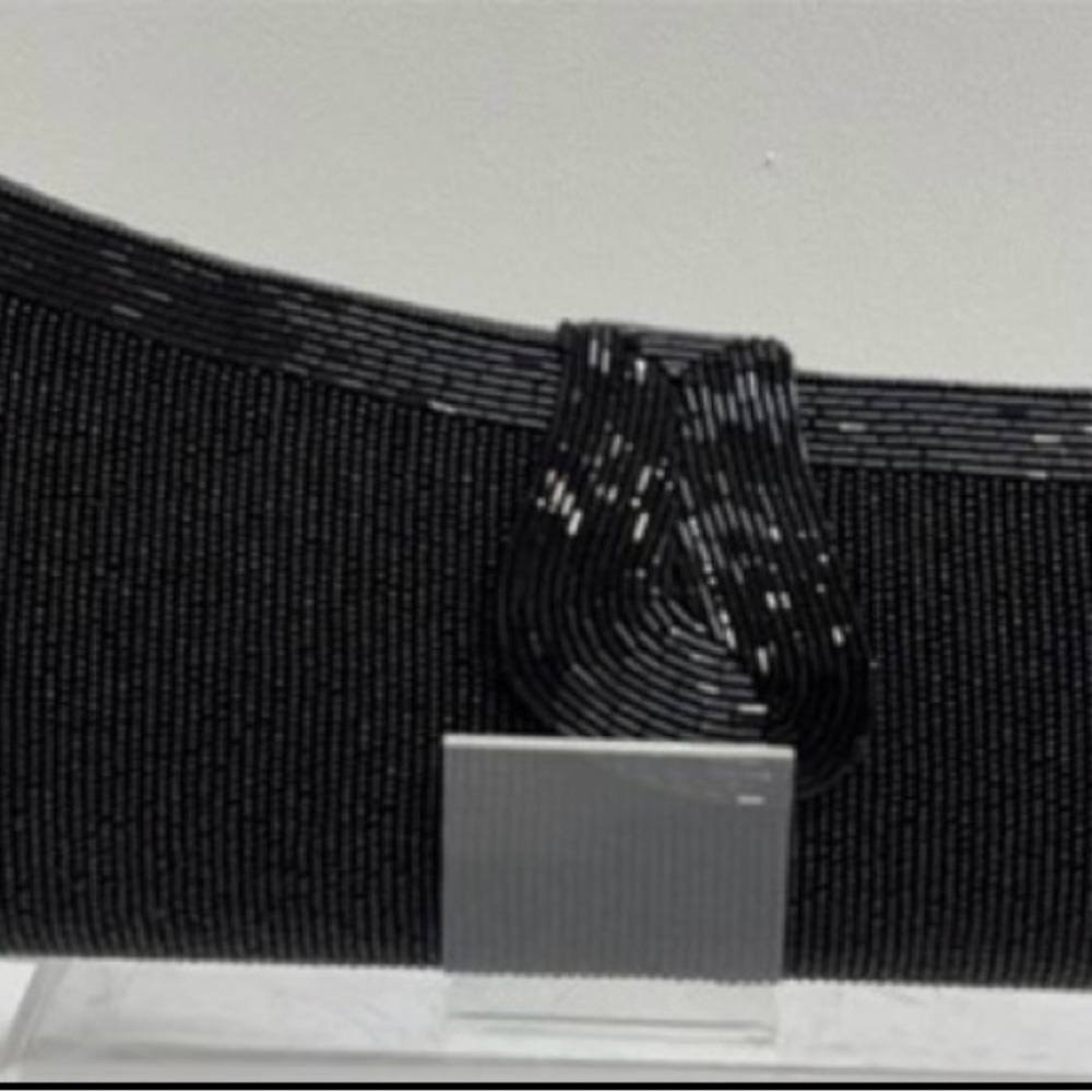 Vintage Iman Black Embellished Beaded Clutch. Excellent condition.